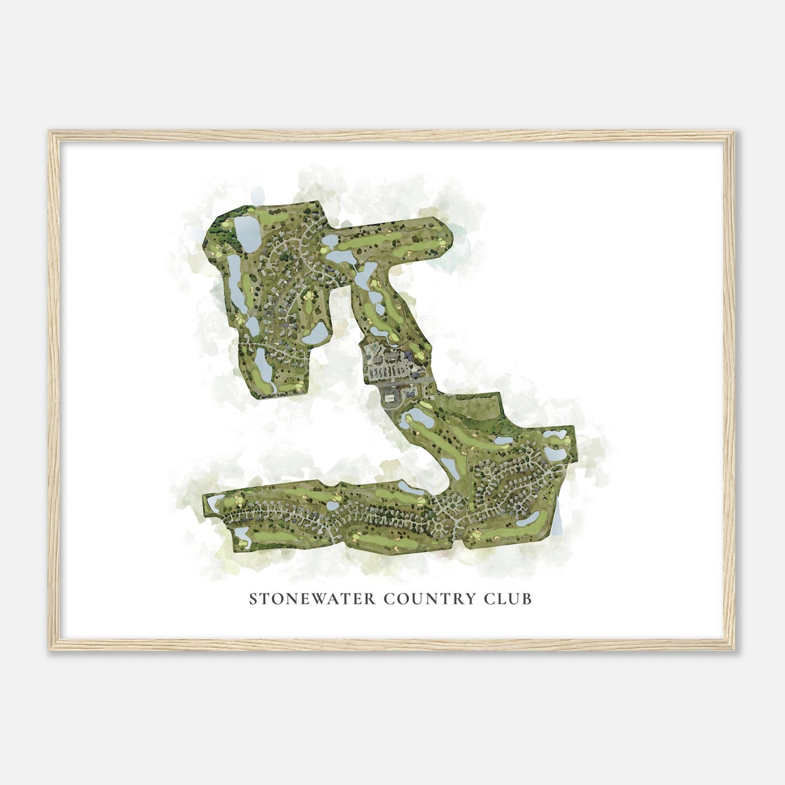 Stonewater Country Club Watercolor Aerial Golf Course Map Poster
