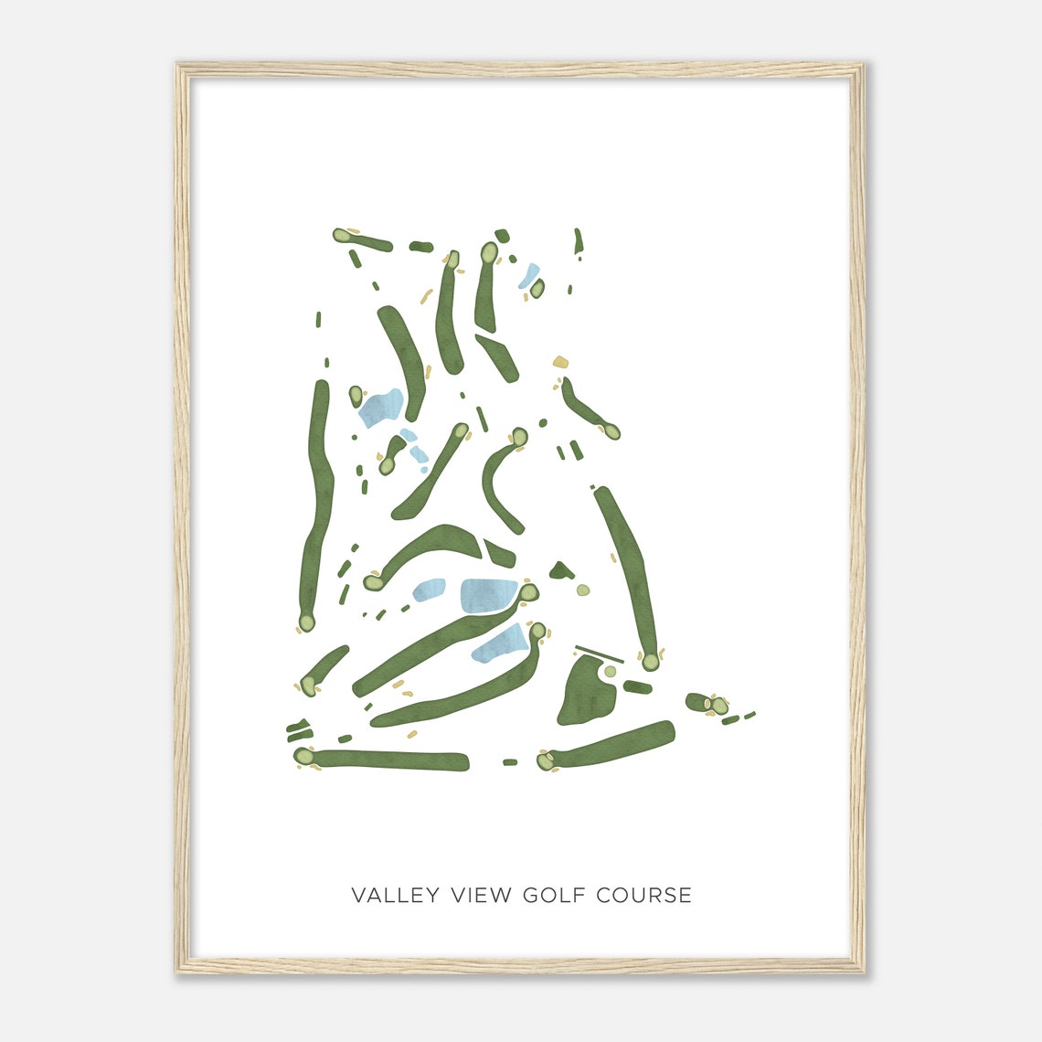 Valley View Golf Course Modern Watercolor Golf Course Map Art Poster