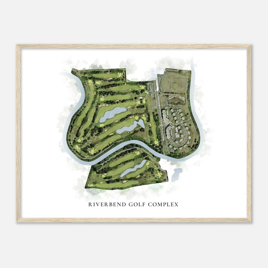 Riverbend Golf Complex Watercolor Map Riverside Course Poster