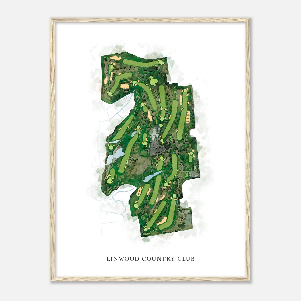 Linwood Country Club Satellite Aerial Watercolor Map Layout Poster - Image 2