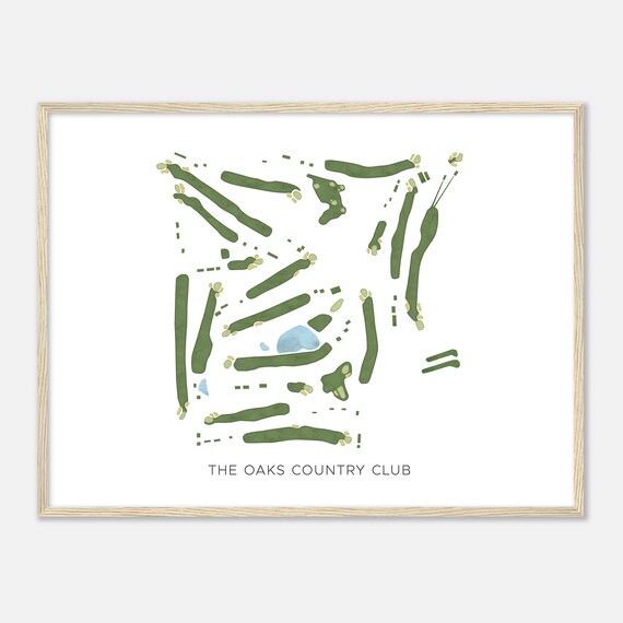 The Oaks Country Club Oklahoma Modern Watercolor Golf Course Map Poster