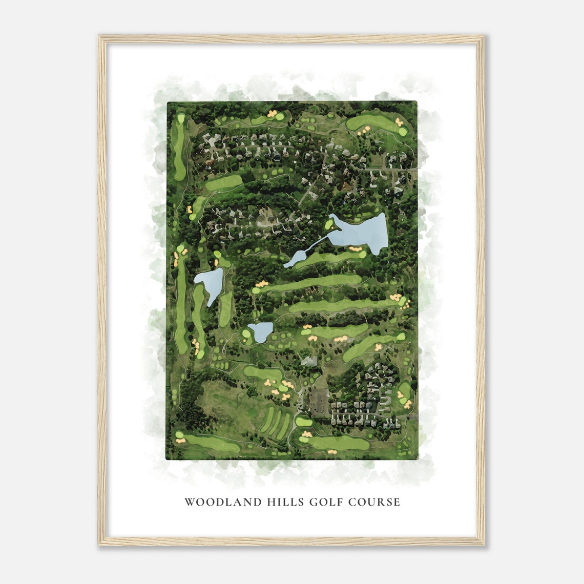Woodland Hills Golf Course Classic Watercolor Golf Course Map Poster - Image 2
