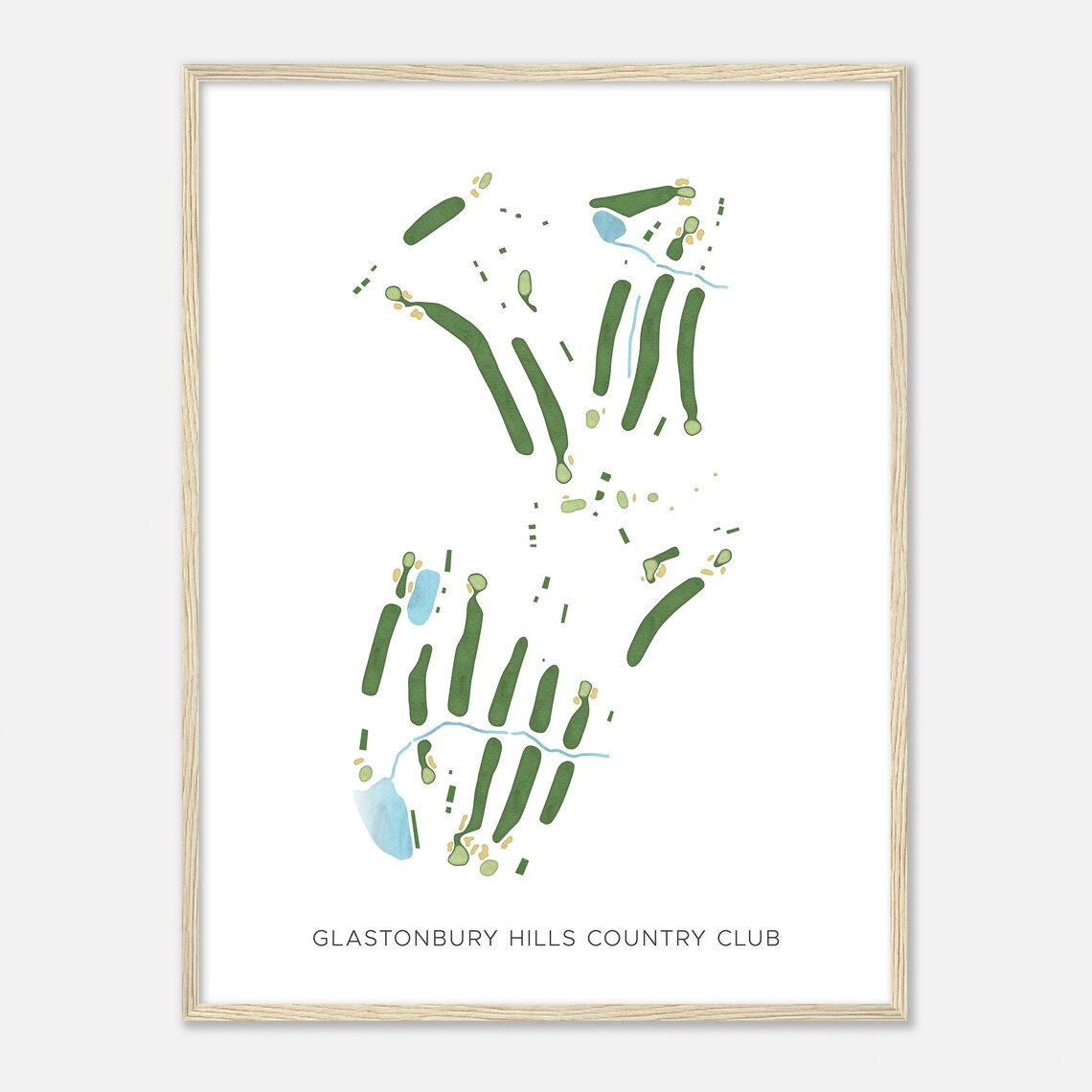Glastonbury Hills Country Club Golf Map Modern Watercolor Poster