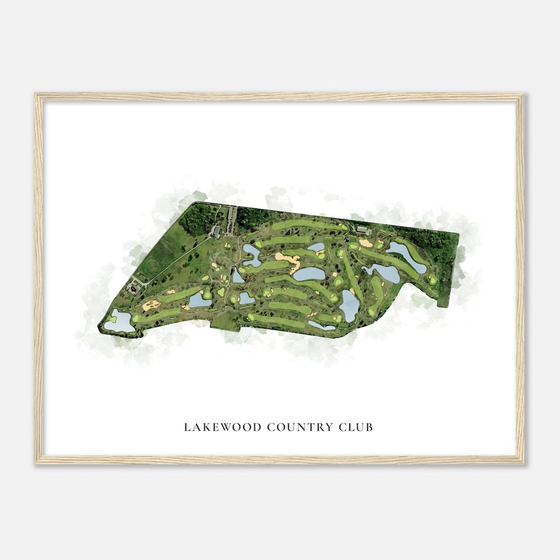 Lakewood Country Club Elegant Watercolor Aerial Course Map Art Poster