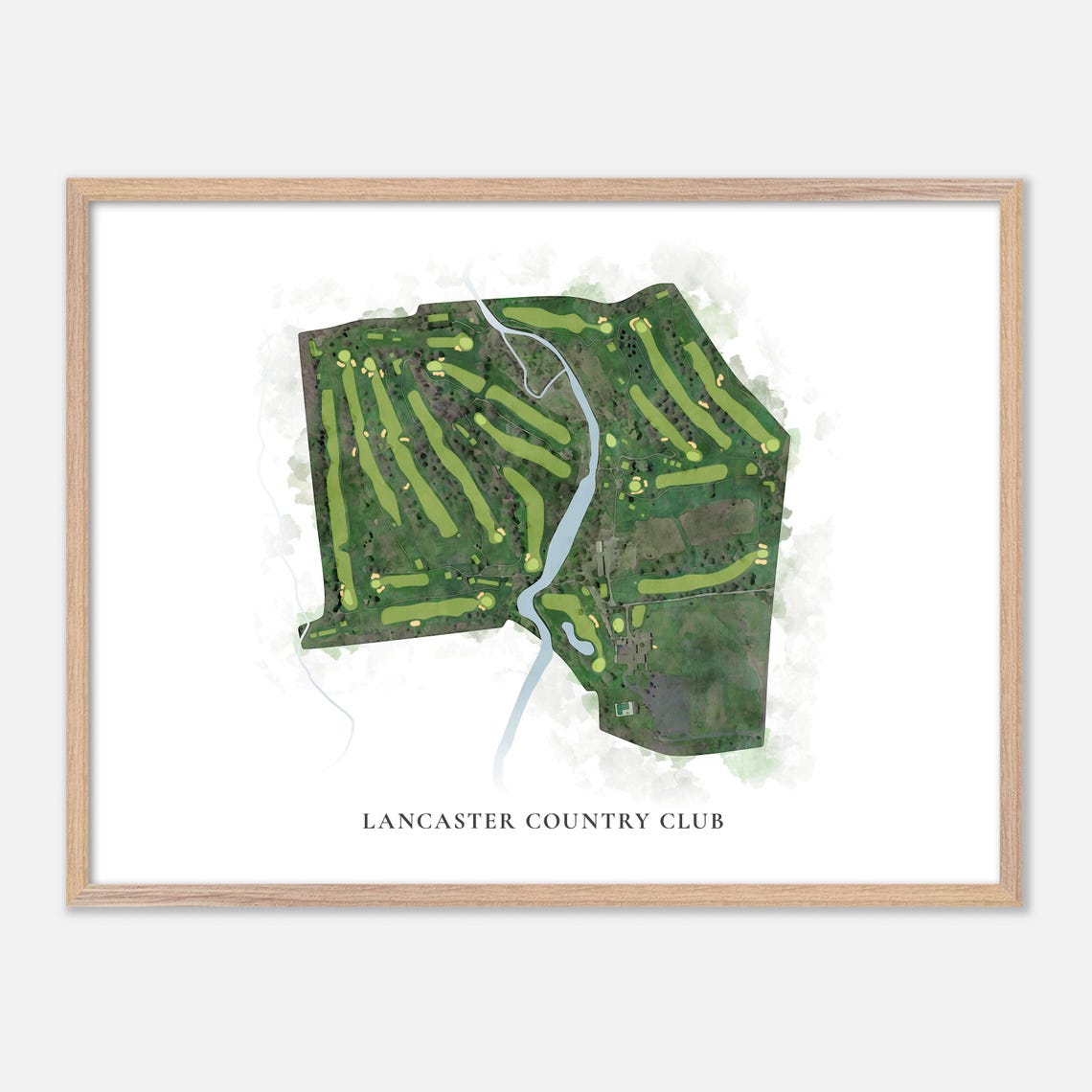 Lancaster Country Club Watercolor Aerial Golf Course Map Poster