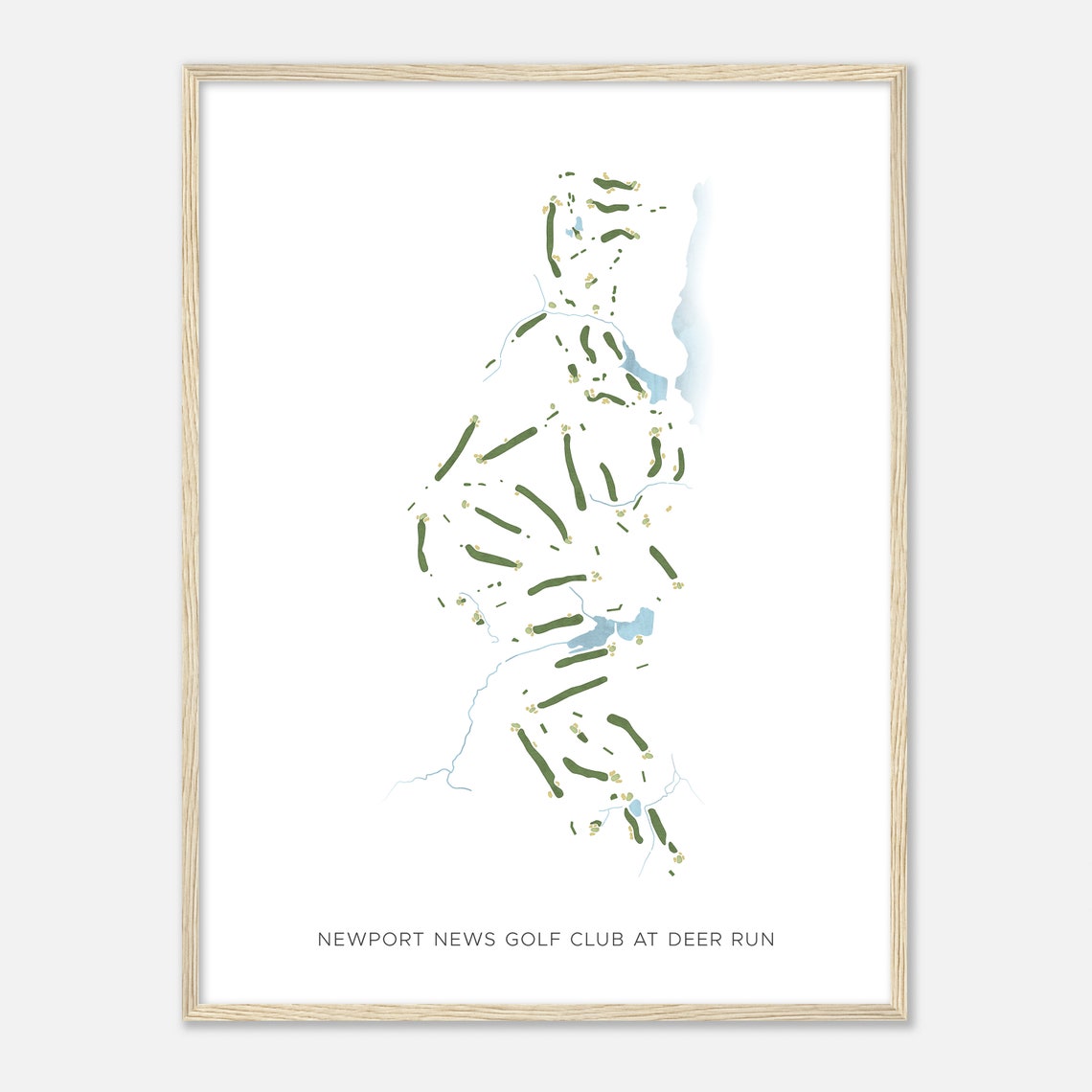 Newport News Golf Club Deer Run Modern Watercolor Map Poster