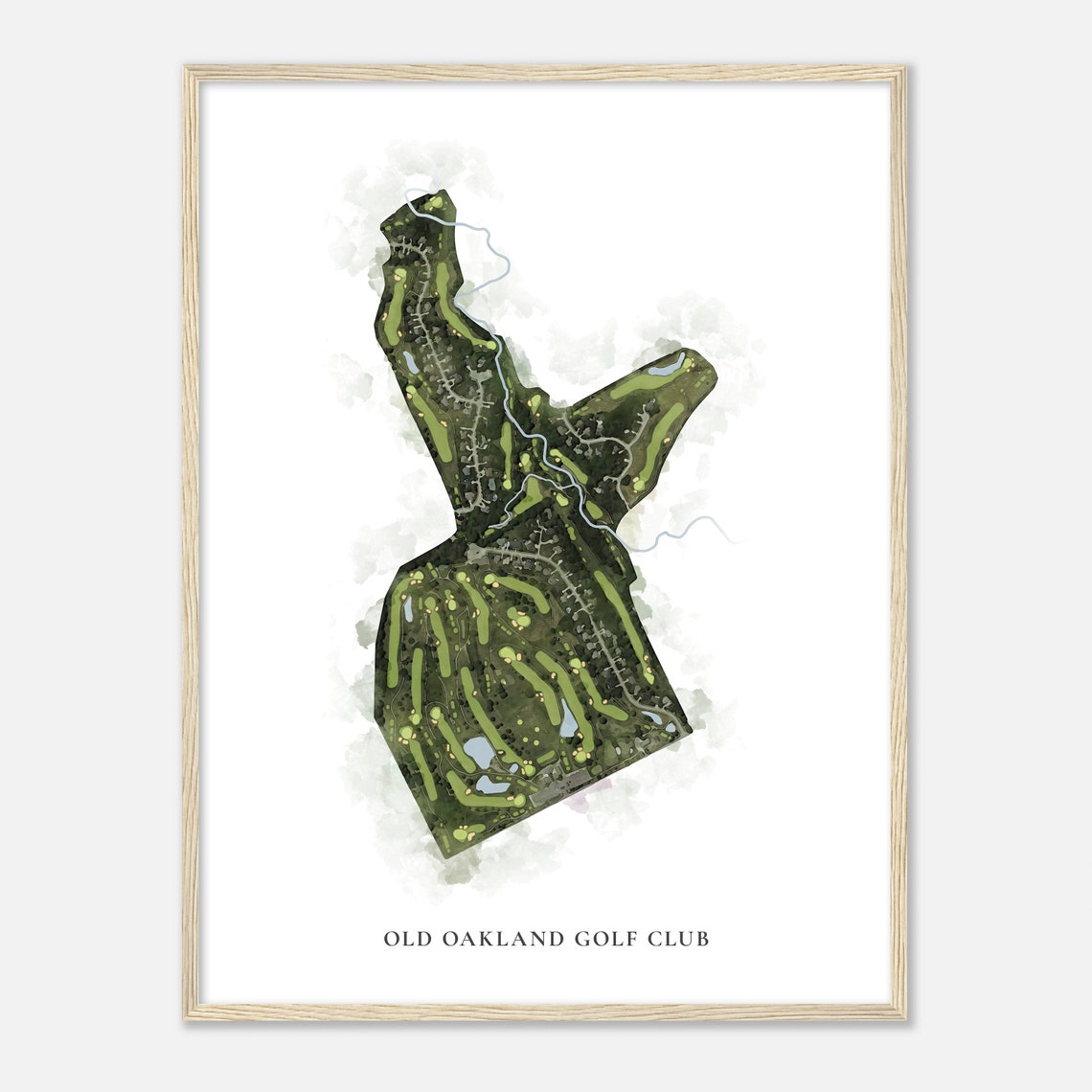 Old Oakland Golf Club Watercolor Aerial Map Course Art Poster