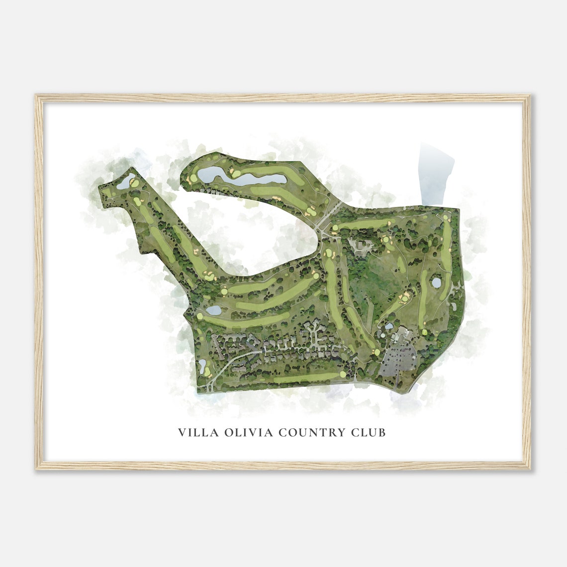 Villa Olivia Country Club Illinois Classic Watercolor Map Golfer Gift Golf Wall Art Golf Poster Print Course Layout