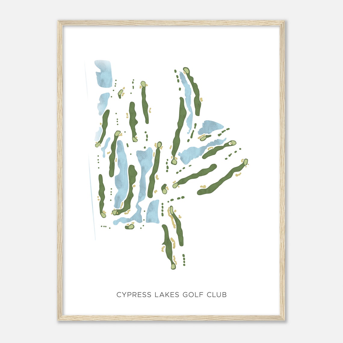 Cypress Lakes Golf Club Texas Modern Watercolor Map Golf Poster