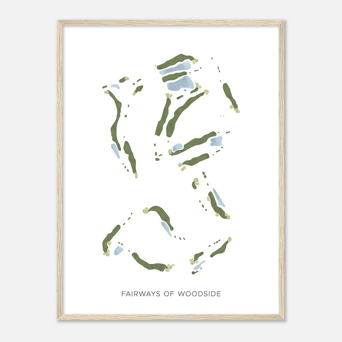 Fairways of Woodside Watercolor Golf Course Hole Map Art Poster