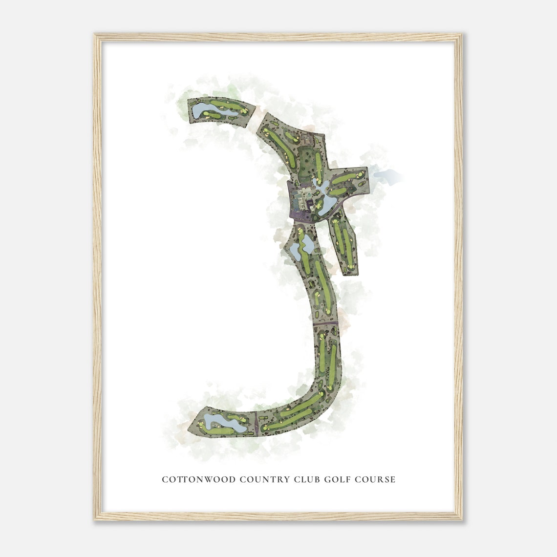 Cottonwood Country Club Arizona Detailed Watercolor Course Map Poster - Image 2