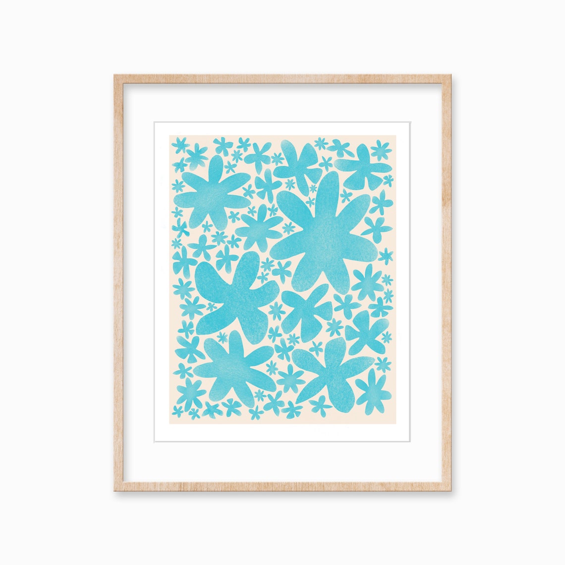 Turquoise Wildflower Pattern Bold Blue Floral Modern Art Poster