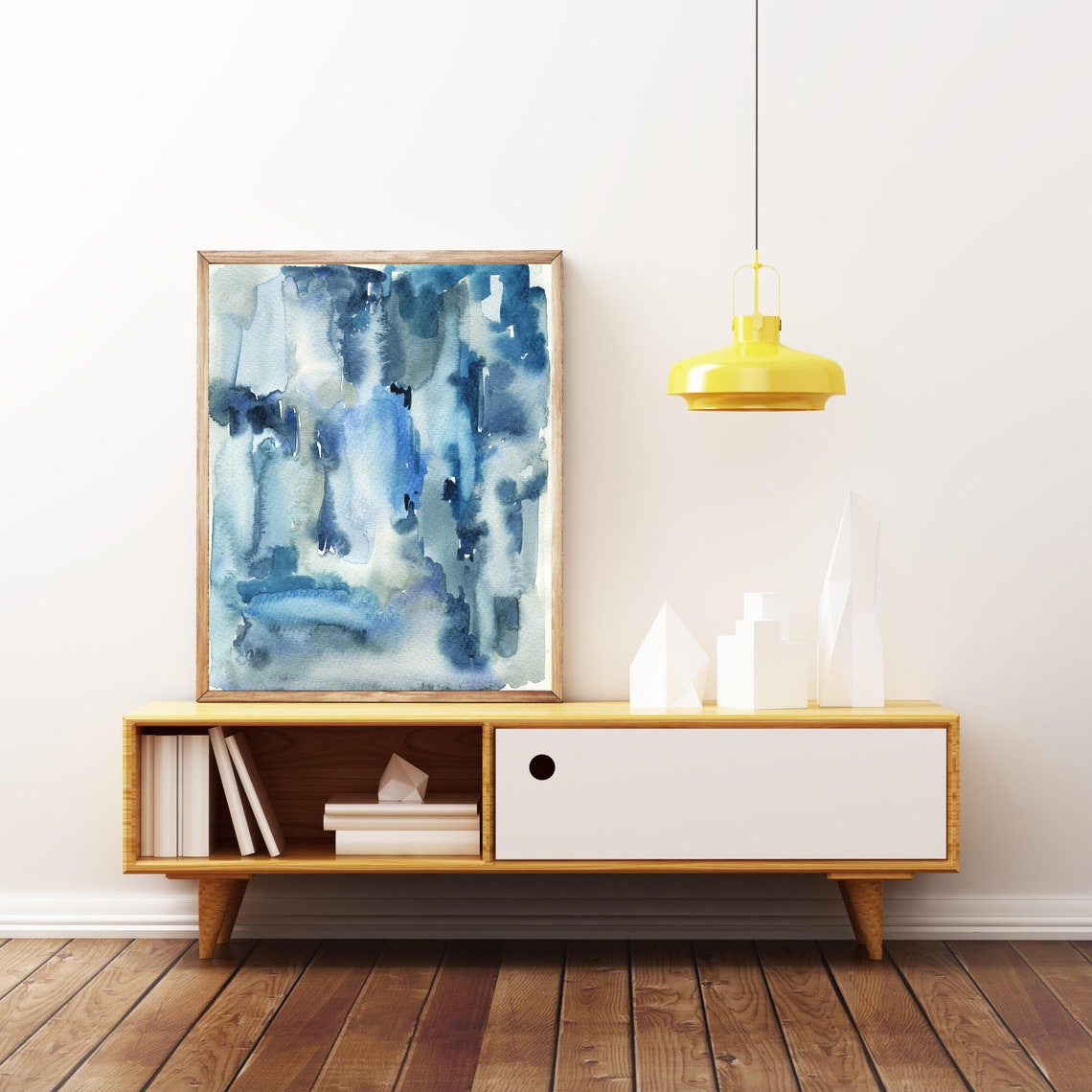 Indigo Blue Abstract Watercolor Brushstroke Modern Art Poster - Image 2