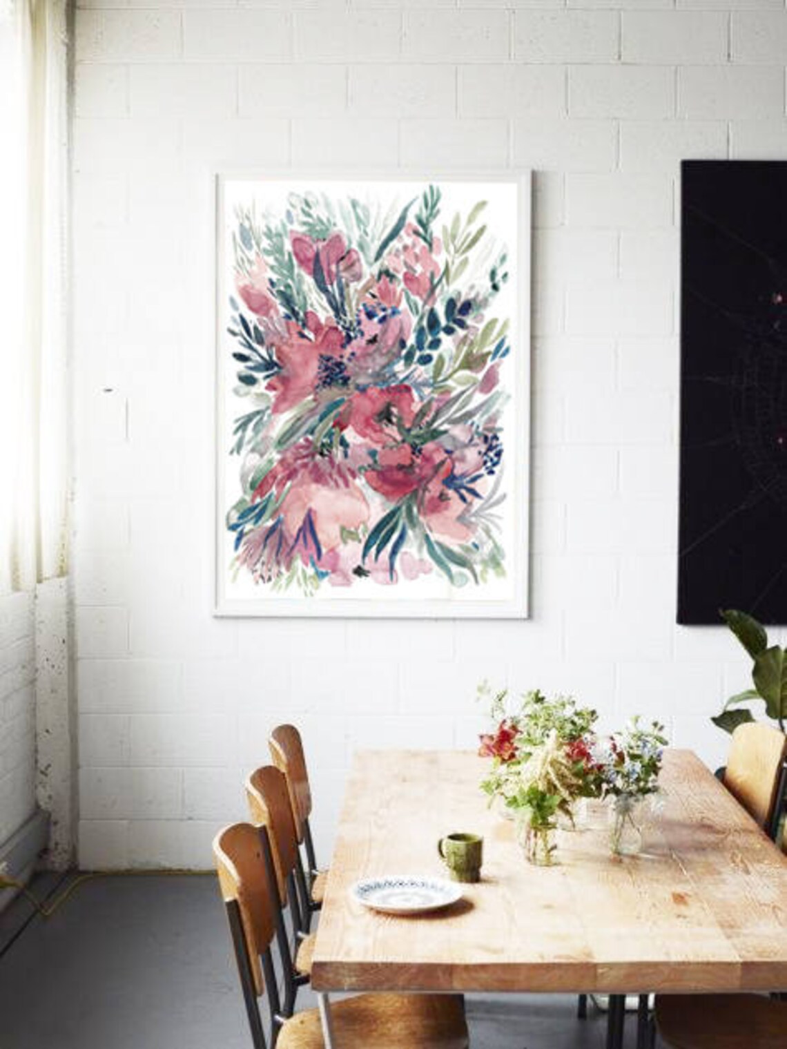 Blush Pink Poppy Watercolor Floral Bouquet Botanical Art Poster - Image 2