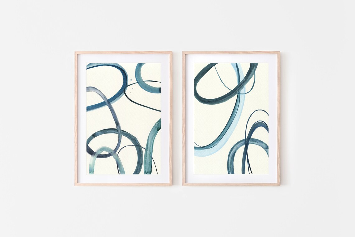 Minimalist Abstract Line Art Navy Loops On White Scandinavian Wall Art - Image 2