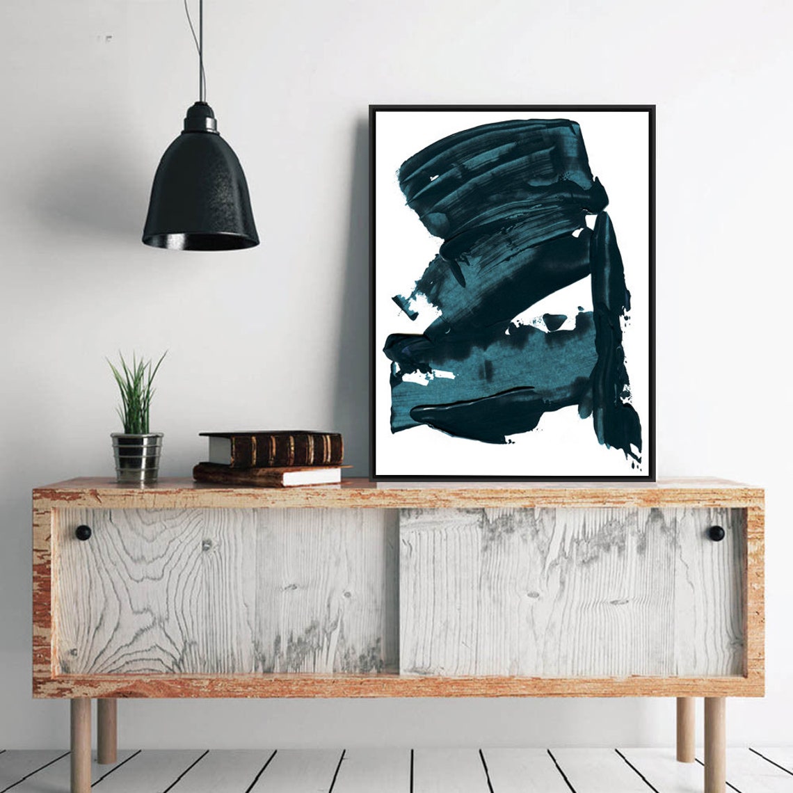 Deep Dark Teal Bold Abstract Brush Stroke Contemporary Art Poster - Image 3