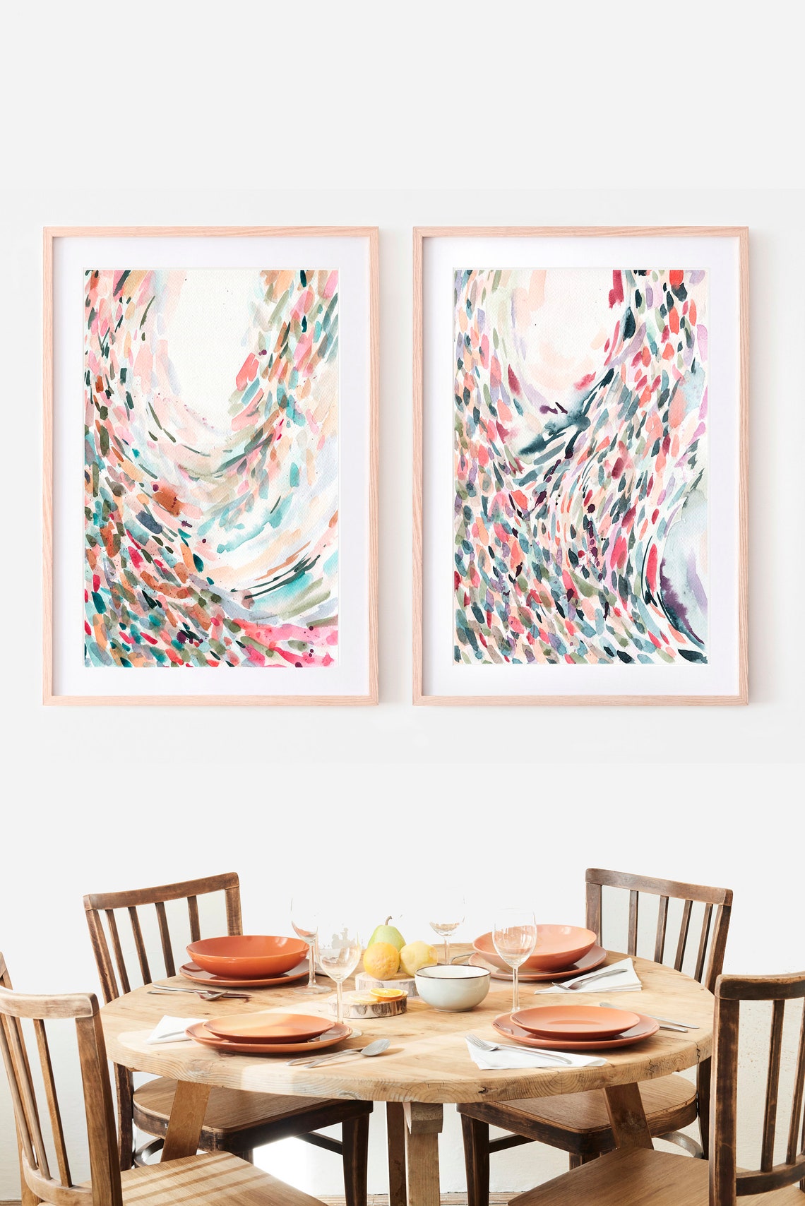 Pastel U Curve Abstract Watercolor Pink Teal Orange Dash Art Print - Image 3