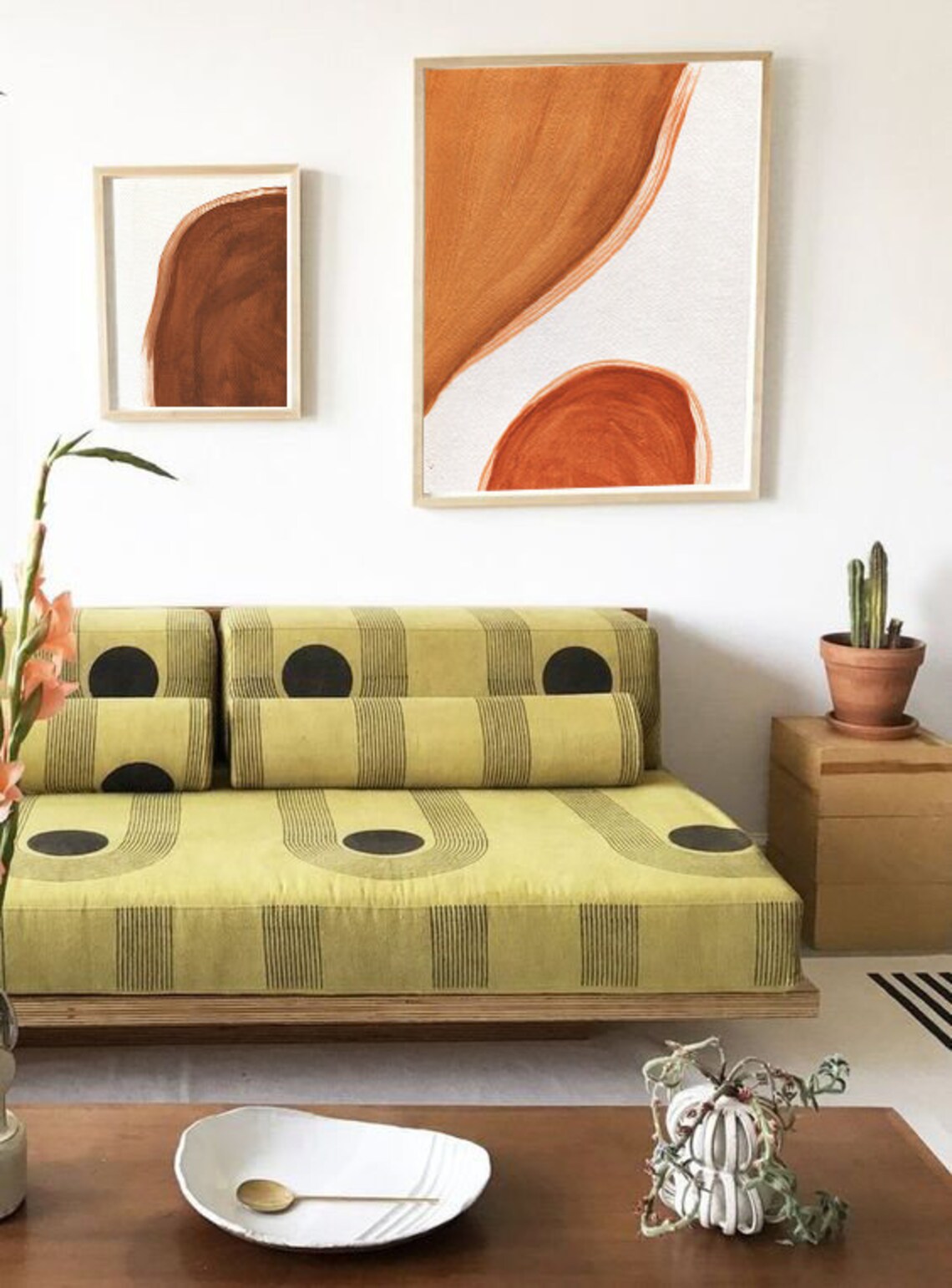 Minimal Mid Century Burnt Orange Abstract Shapes Wall Art Decor - Image 2