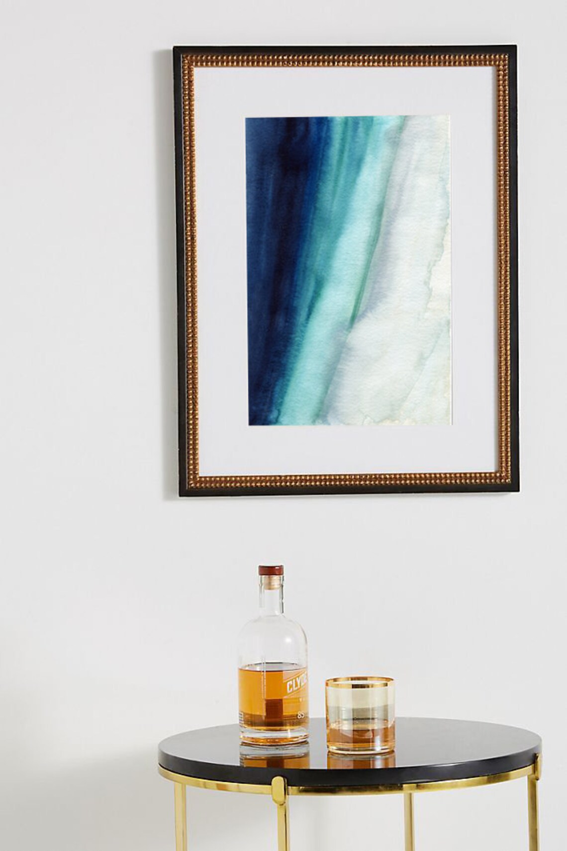 Teal Navy Diagonal Watercolor Fade Sea Inspired Abstract Art Print - Image 2
