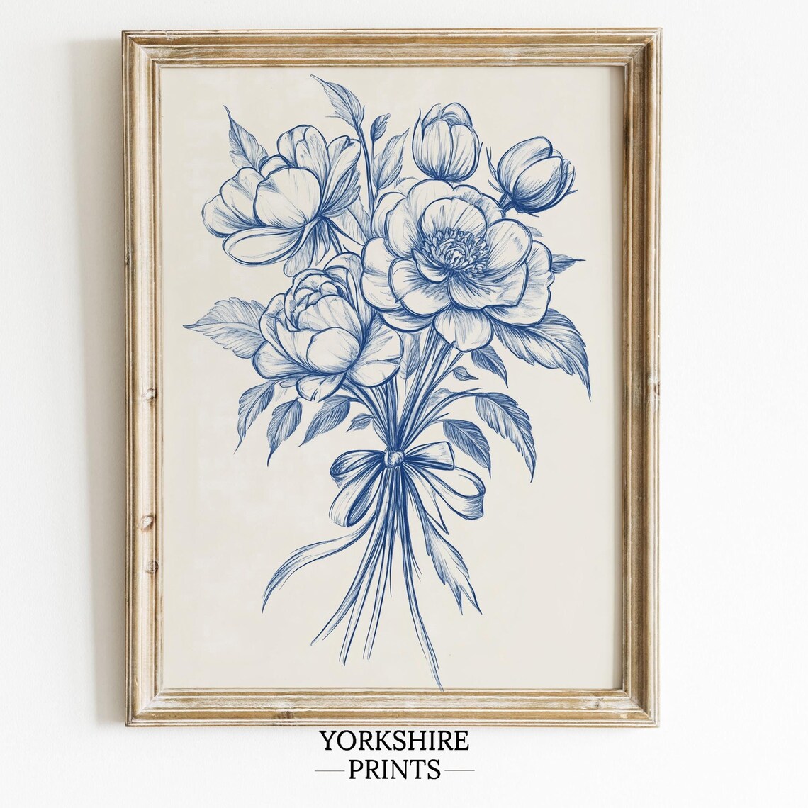 Victorian Blue Rose Bouquet Sketch Art Print, Yorkshire