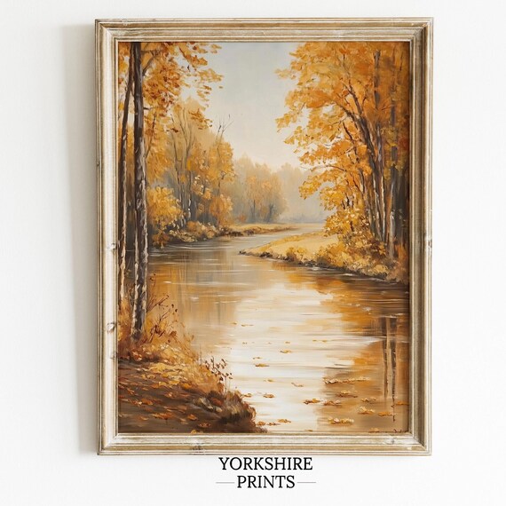 Vintage Fall Landscape Painting Fall Oil Painting Fall Print Autumn Forest Fall Wall Decor Moody Print Vintage Autumn Wall Art