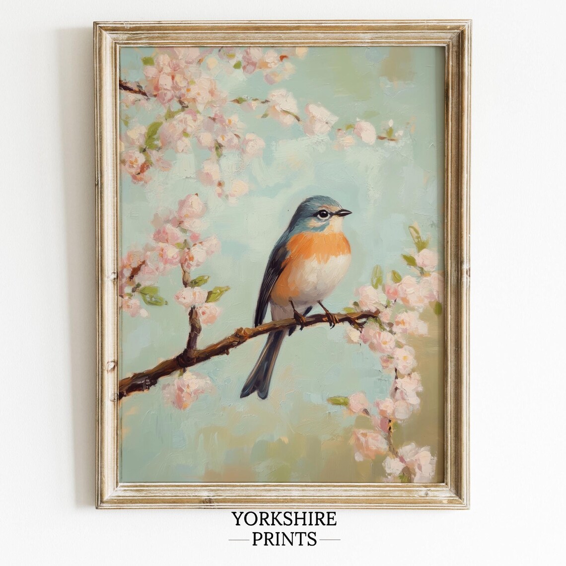 Spring Bird in Cherry Blossom Tree, Vintage Print
