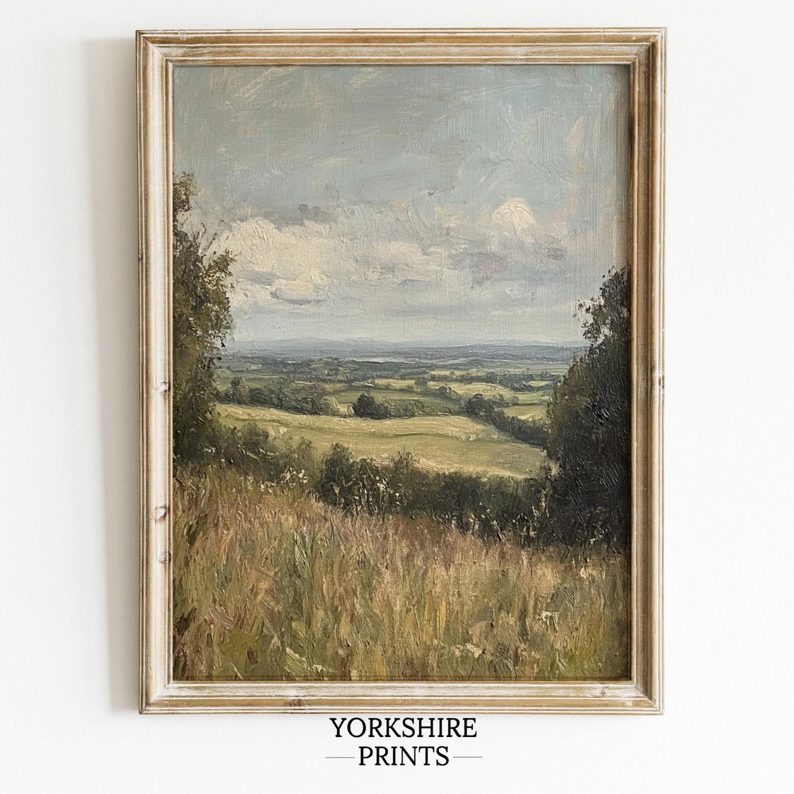 Green Valley Vista Rolling Fields Cloudy Sky Vertical Landscape Poster