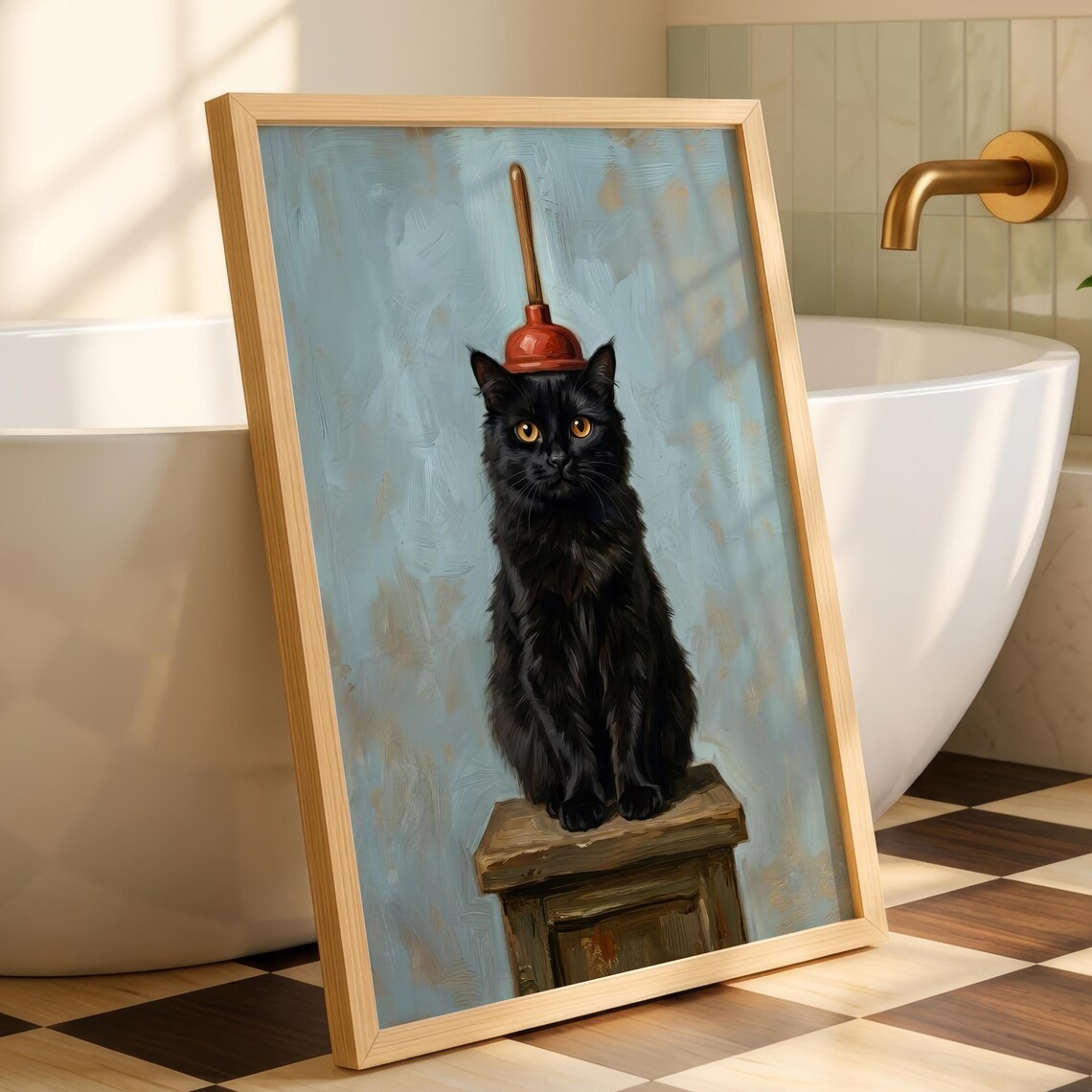 Funny Black Cat Bathroom Wall Art, Humorous Poster