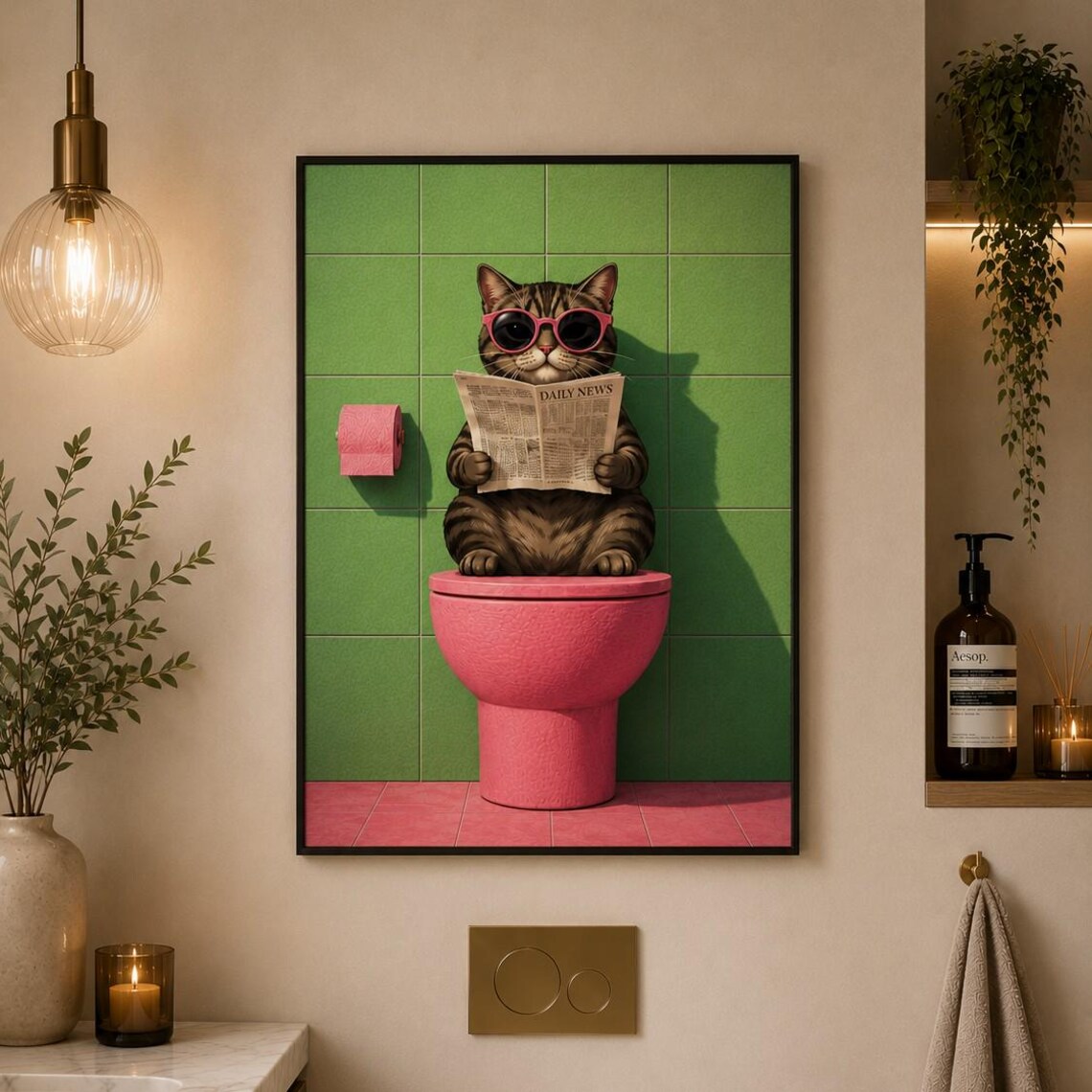 Personalized Pet Bathroom Print, Custom Cat Portrait