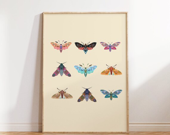 Boho Butterfly Poster, Vintage Retro Nursery Decor
