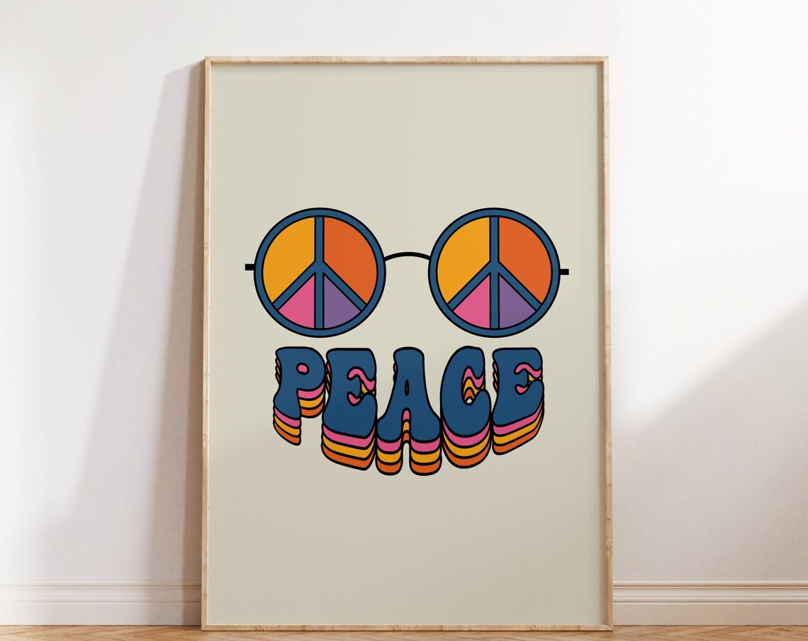 Peace Sunglasses Retro Poster Hippie Peace Sign Glasses Wall Decor