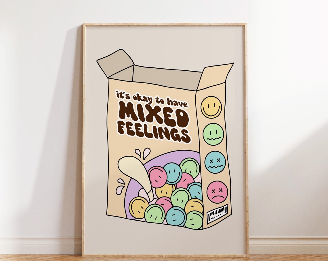 Its Okay To Have Mixed Feelings Cereal Box Retro Quote Poster