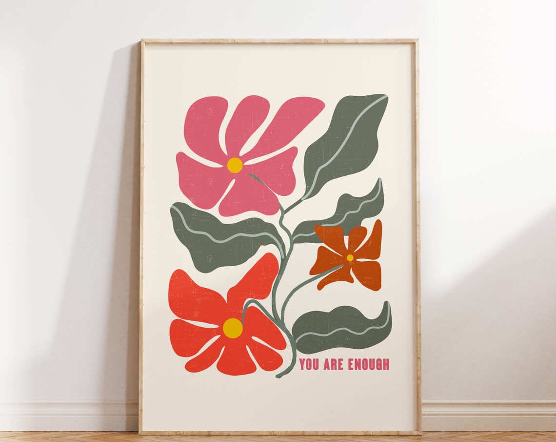 Retro Floral Art Print, Boho Flower Sign