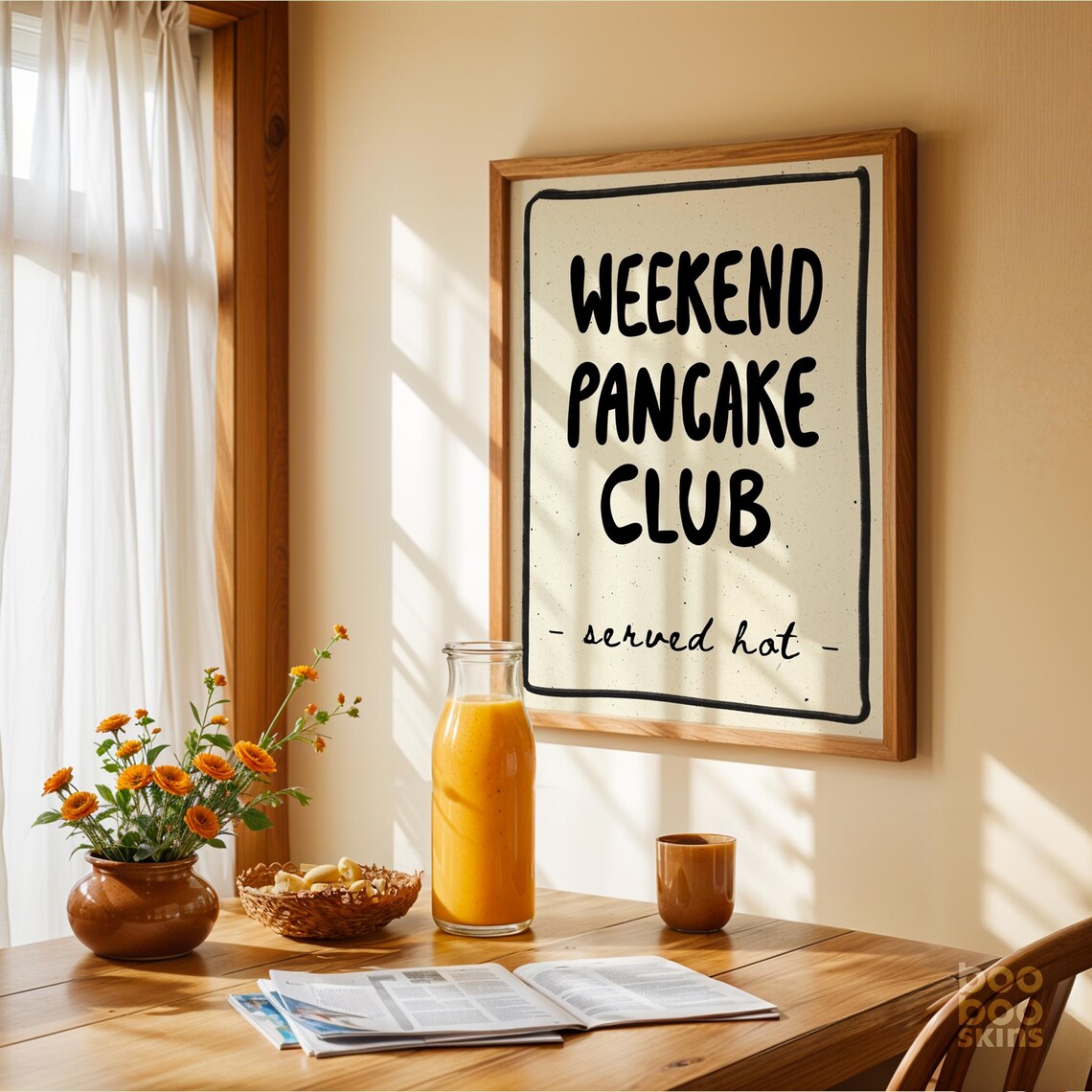 Weekend Pancake Club Poster, Cozy Kitchen Wall Art
