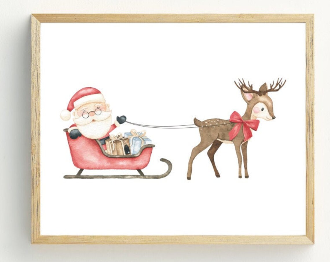 Santa Claus and Sleigh Christmas Art Print