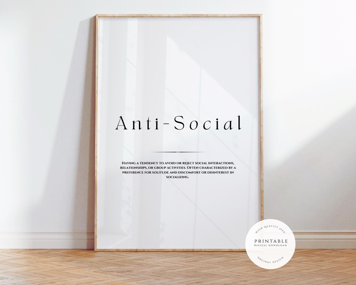 Anti-Social Definition Dictionary Style Minimalist Quote Poster - Image 2