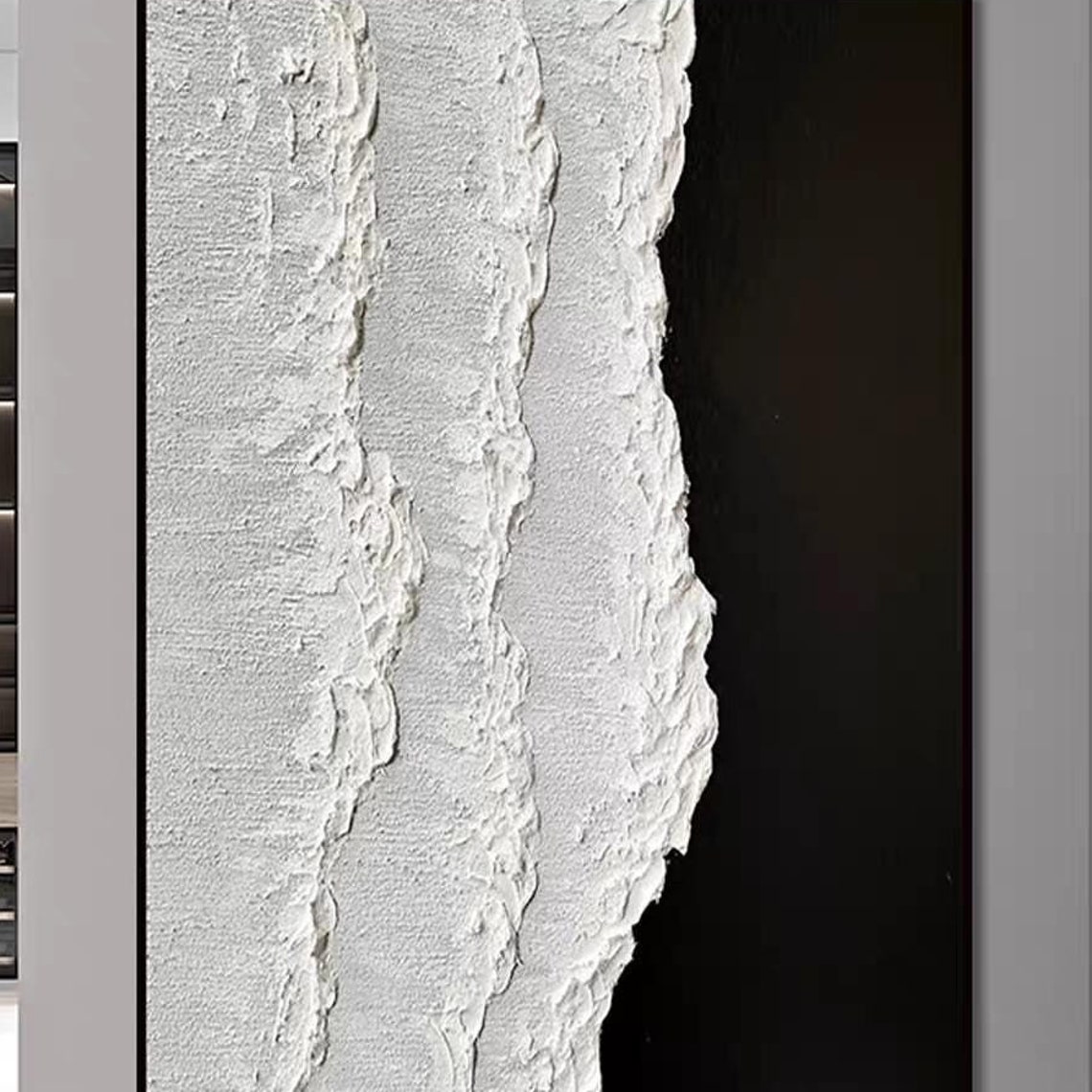 White Gray Texture With Black Stripe Abstract Minimalist Poster