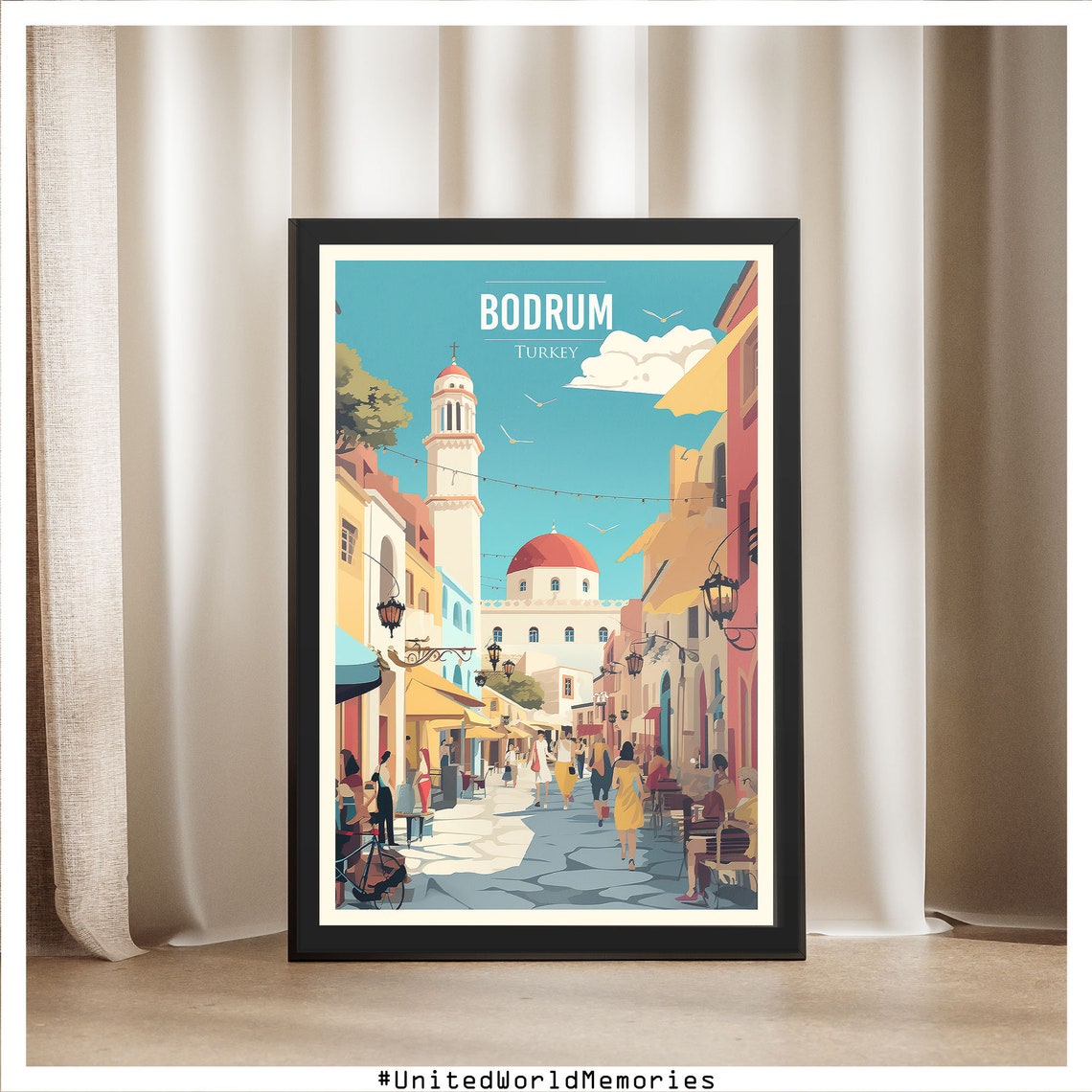 Bodrum Turkey Old Town Cobblestone Street Historic Mosque Poster - Image 5