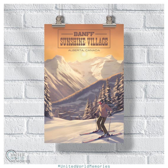 Banff Sunshine Village Vintage Slopes Poster Canada Ski Resort Print Snowboarding Wall Art Alberta Ski Poster