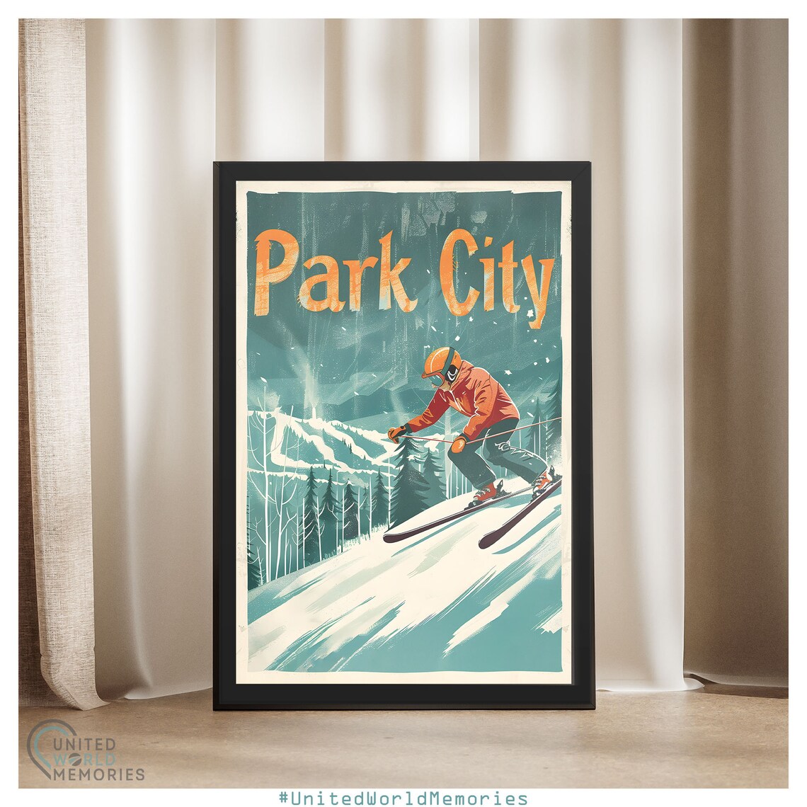 Park City Skier Carving Slope Sunset Vintage Retro Travel Poster - Image 4