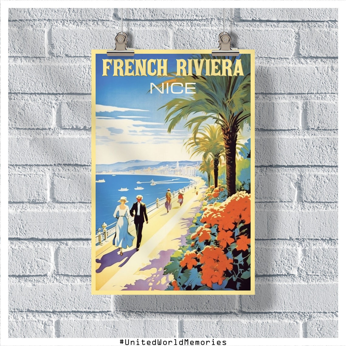French Riviera Travel Poster Nice Promenade Des Anglais Poster France Poster French Riviera Wall Art French Riviera Gift Nice Print