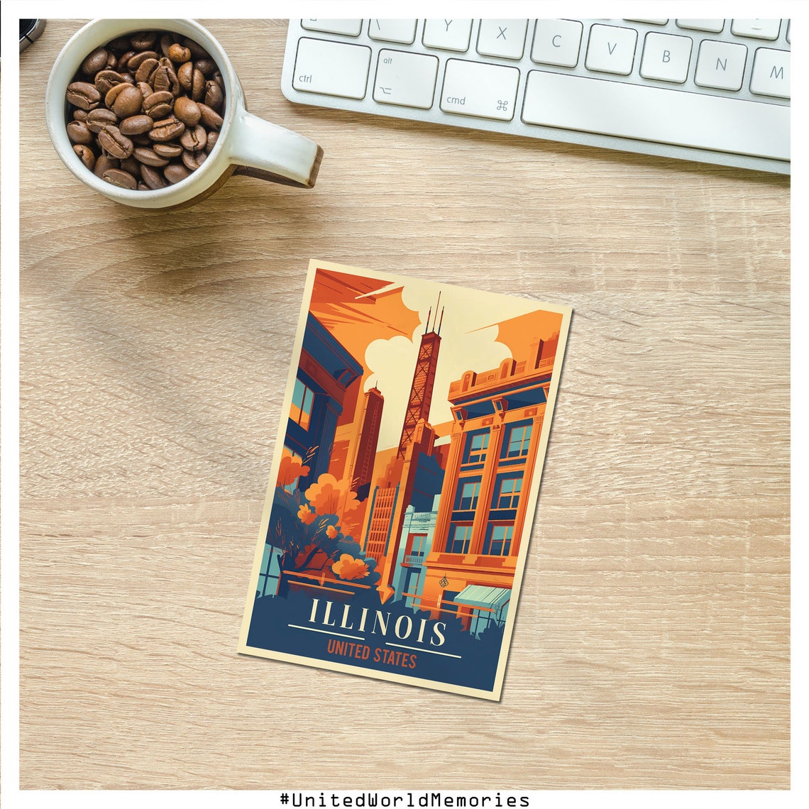Illinois Chicago Downtown Skyline Sunset Street Scene Poster - Image 2