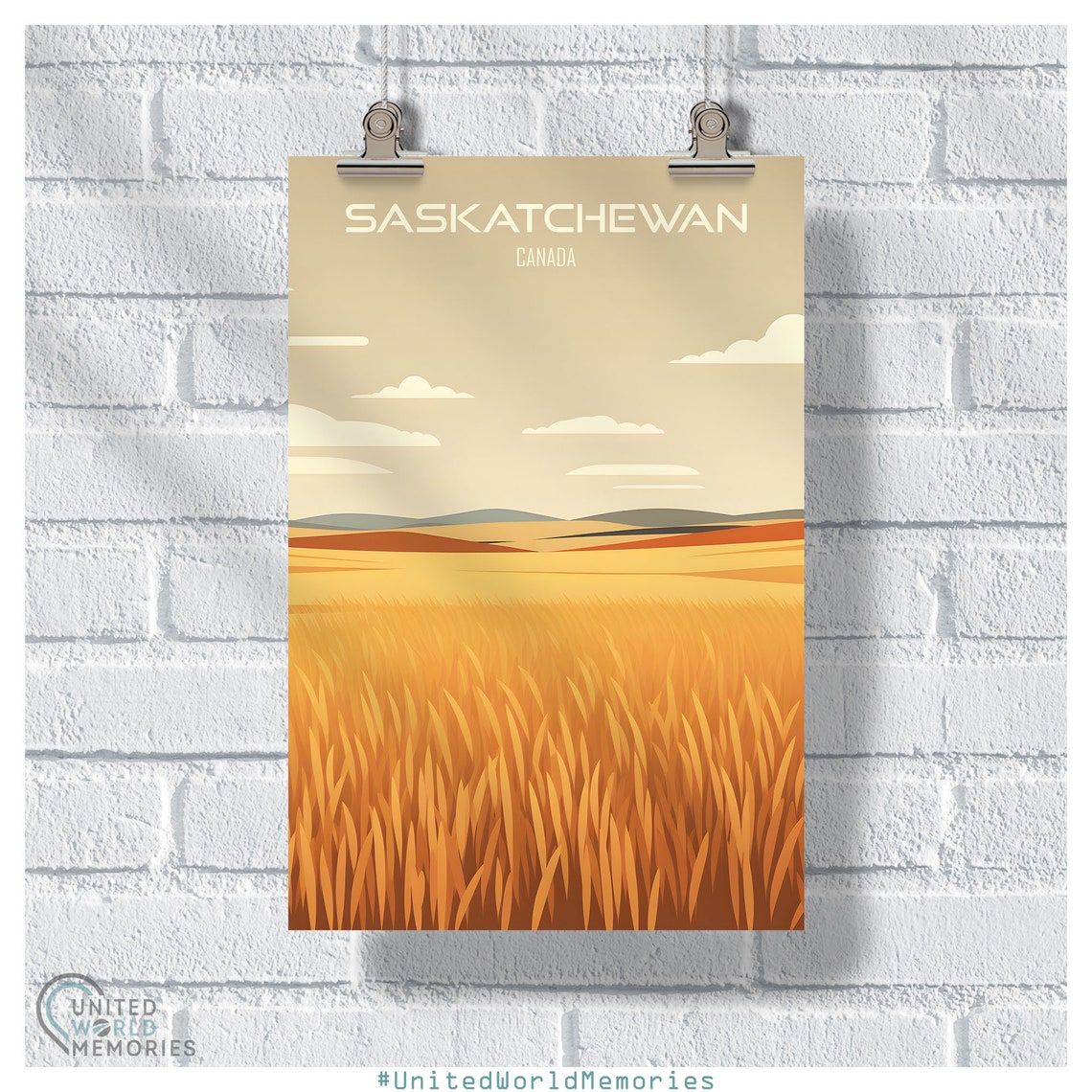 Saskatchewan Canada Golden Wheat Fields Minimalist Travel Poster