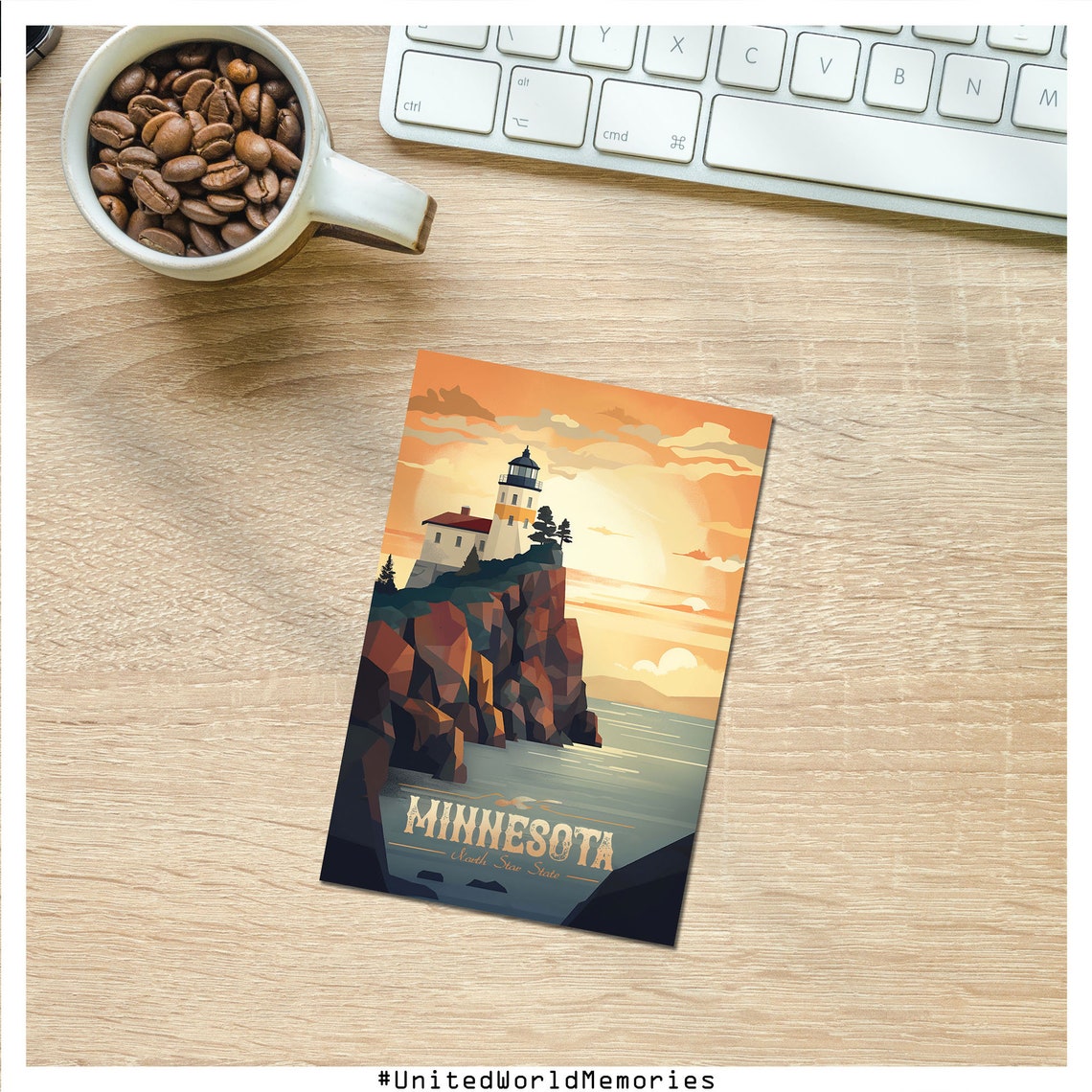 Minnesota North Star State Lighthouse Sunset Retro Travel Poster - Image 2