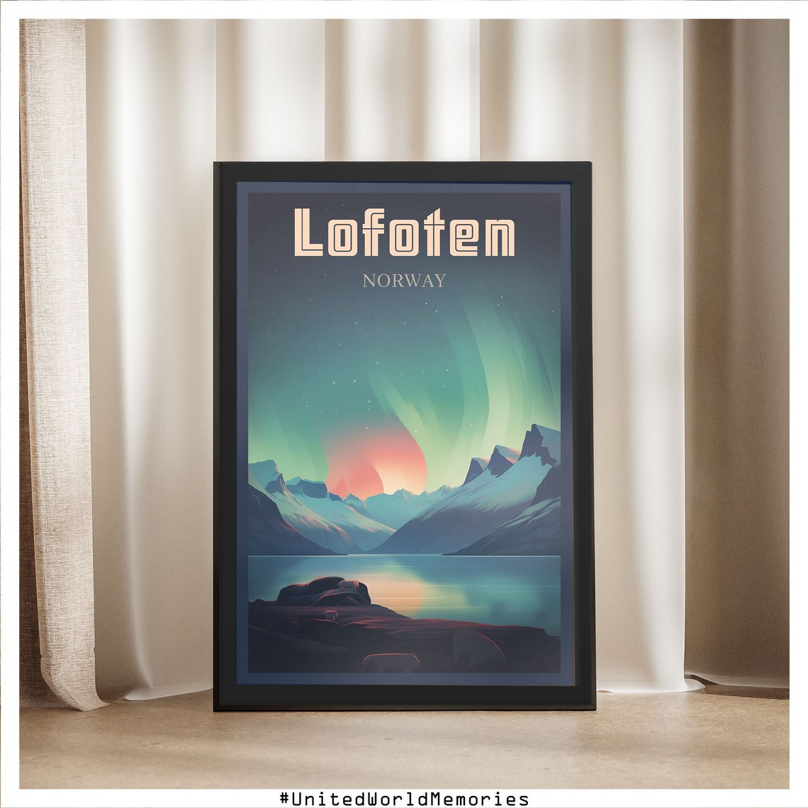 Lofoten Islands Poster Northern Lights Poster Norway Travel Poster Lofoten Wall Art Lofoten Gifts Norway Vintage Poster Lofoten Print - Image 5