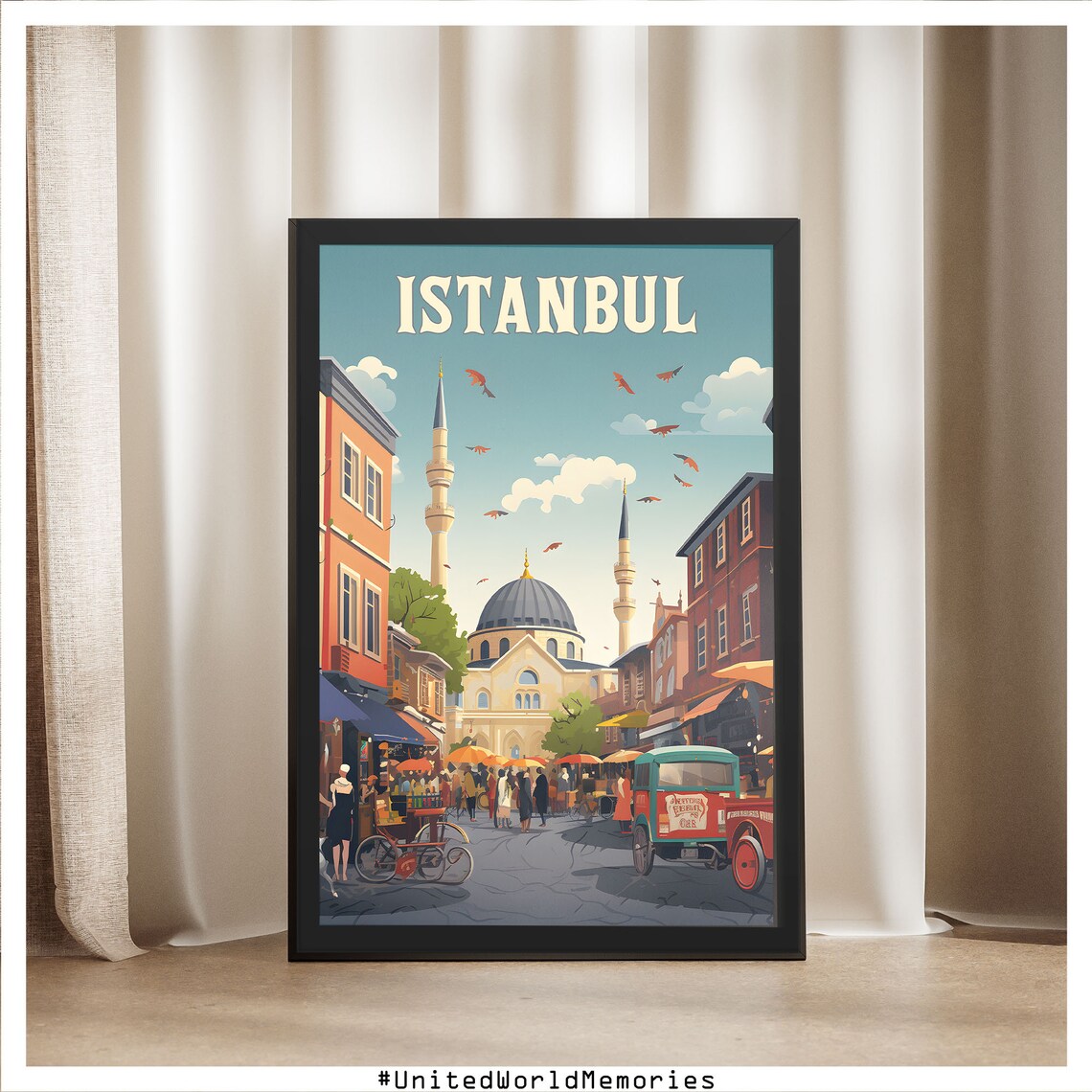 Istanbul Turkey Grand Bazaar Mosque Street Scene Vintage Travel Poster