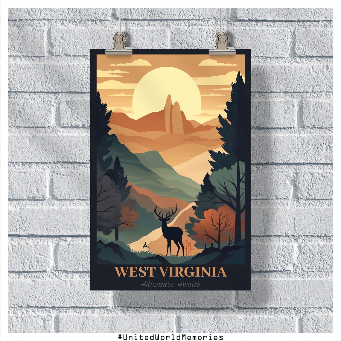West Virginia Vintage Travel Poster, Adventure Print