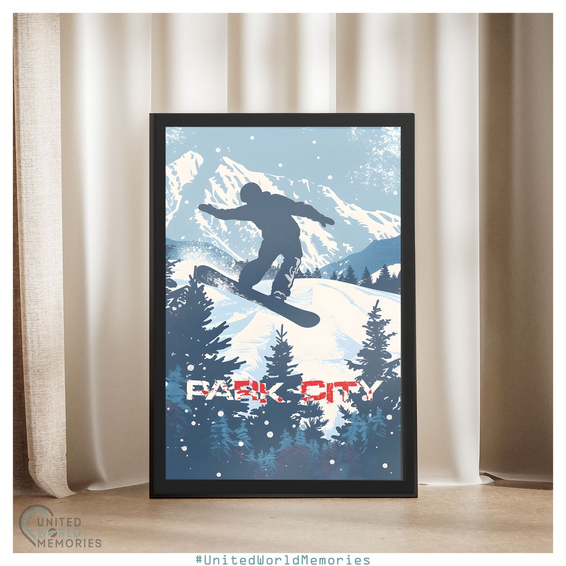 Park City Utah Snowboarder Jump Powder Blue Winter Sports Poster - Image 4