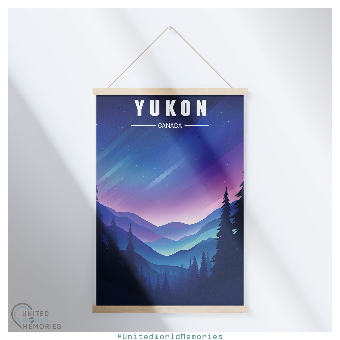 Yukon Canada Northern Lights Purple Night Mountains Forest Poster - Image 5