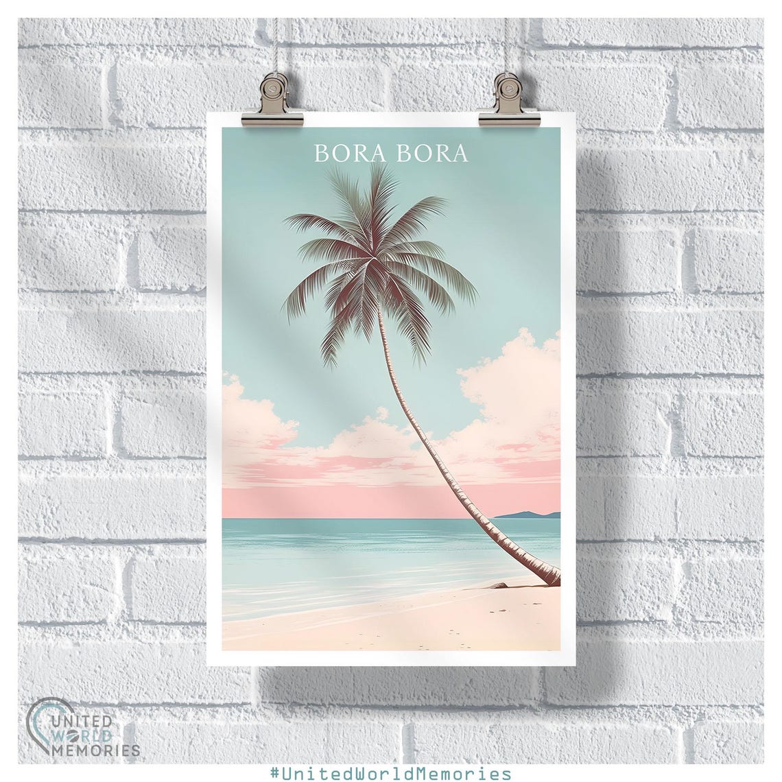Bora Bora Leaning Palm Pastel Ocean Beach Retro Travel Poster - Image 5